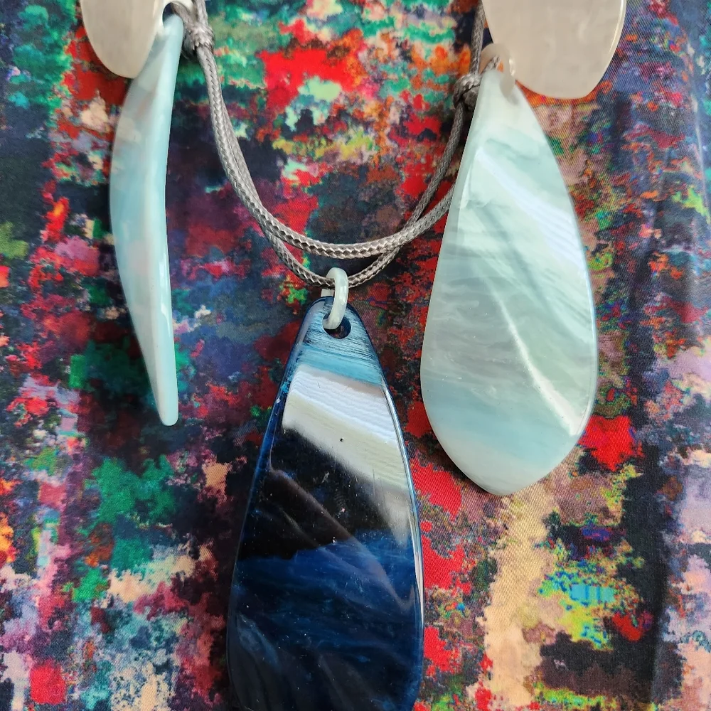 Blue and Grey Resin Necklace - Picture 11 of 16